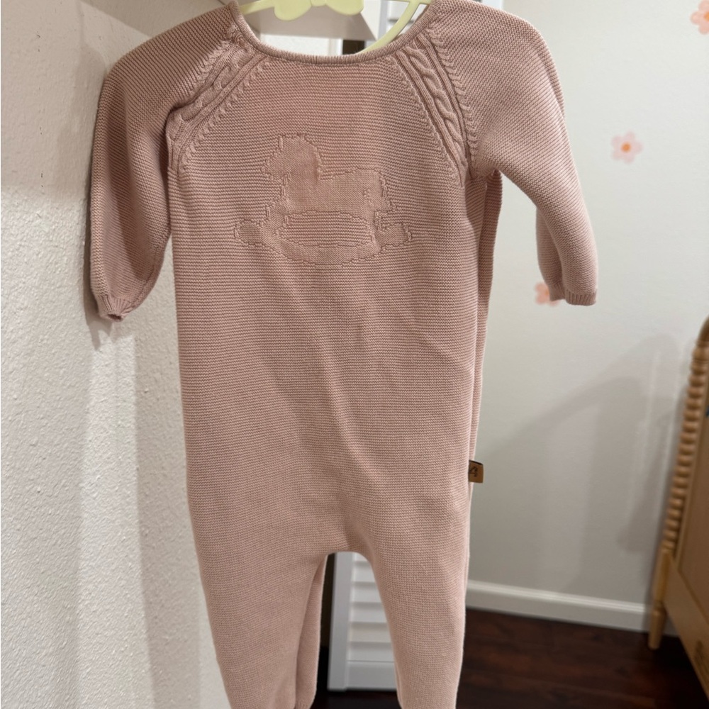 Pink Knit Baby One-Piece with Rocking Horse Detail